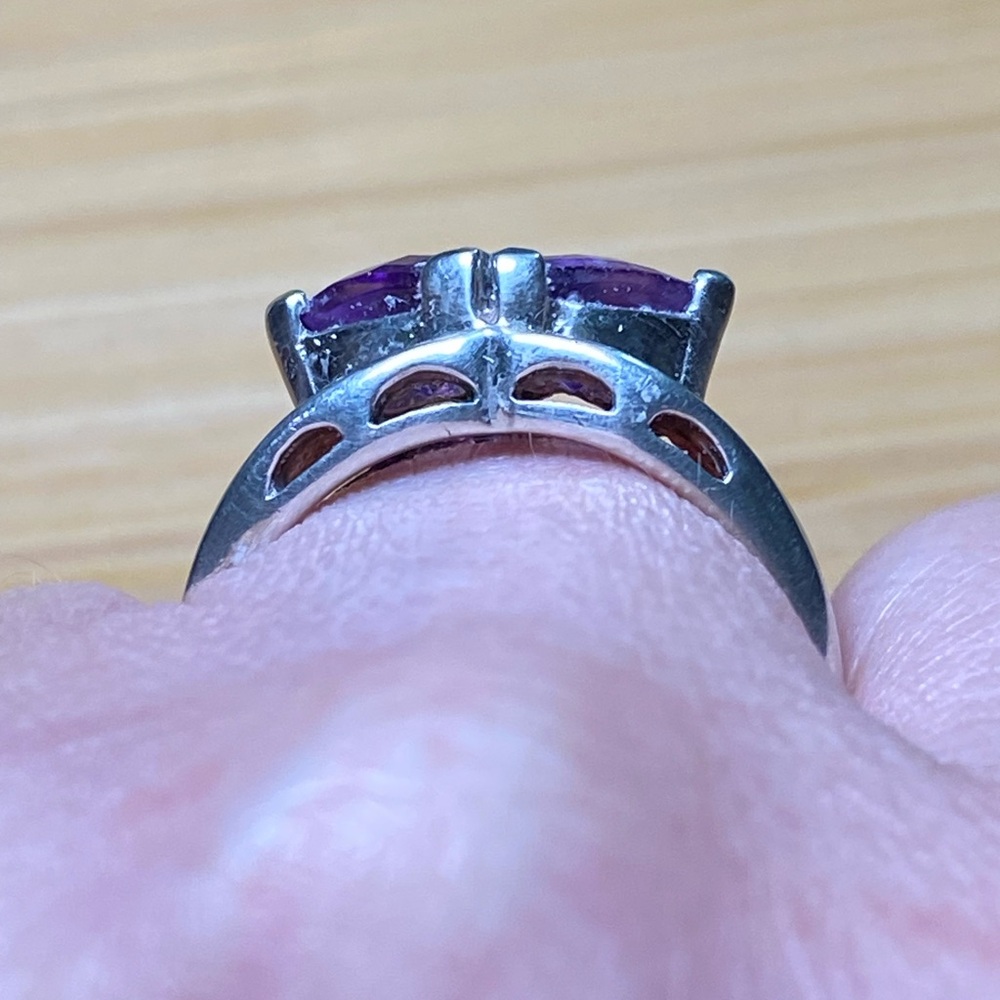 Vintage Women's Purple Gemstones Marquise Amethyst Ring 925 Sterling Silver - Picture 11 of 15